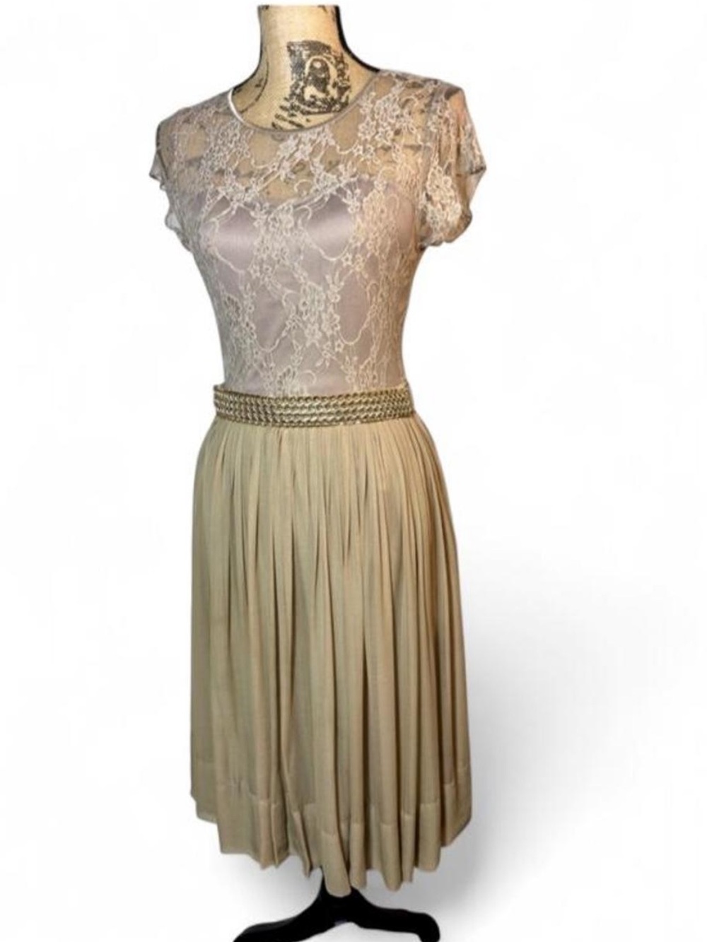 Jody California Lace Top Pleated Skirt Midi Dress M Made USA Romantic Y2K Party